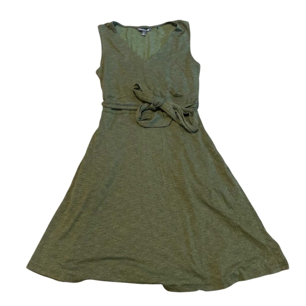Toad&Co Cue Sleeveless Dress M Cotton Green Tie Waist Pockets Gorpcore Earthy